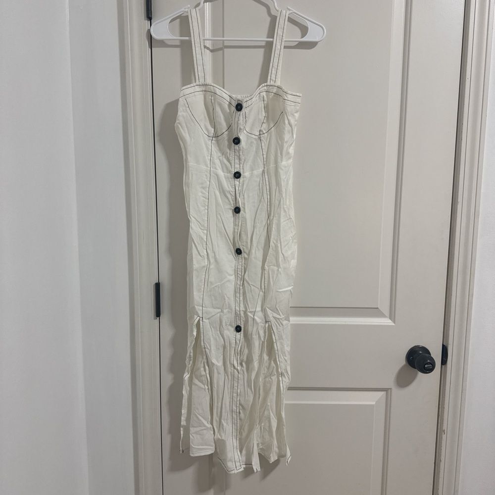 Kittenish Cream Button-Front Midi Dress